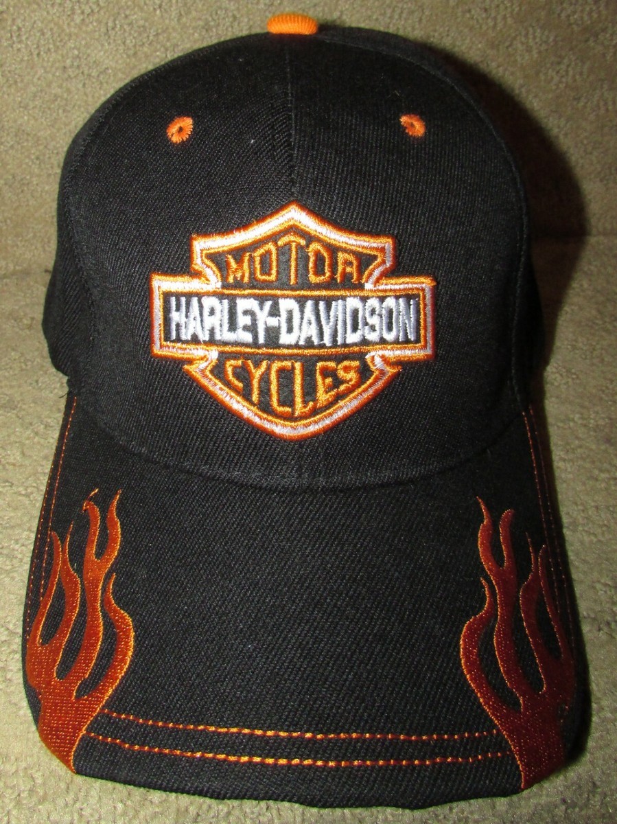 Harley Davidson Black Baseball Cap Hat Flame Design OSFA | eBay