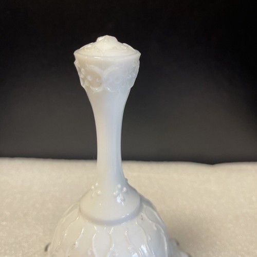 Fenton Glass Co. White Milk Glass Ruffled Edge Spanish Crest Decorative Bell - Picture 4 of 7