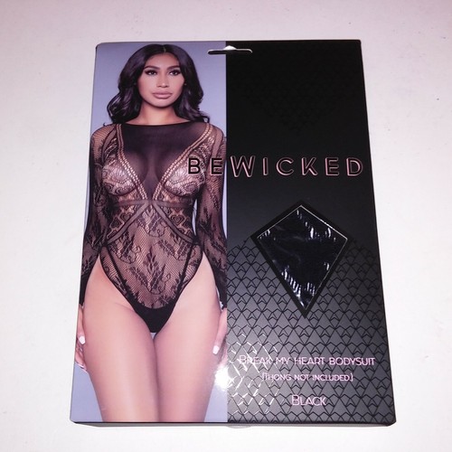 Be Wicked Lingerie Teddy Bodysuit One Piece Black Long Sleeve One Size Lace Mesh - Picture 2 of 10
