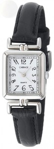 Carriage-Women-039-s-C2A901-Silver-Tone-Rectangular-Case-Black-Leather-Strap-Watch