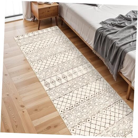 Runner Rug for Hallway - Machine Washable Rug Runners Low Pile 3x10 Geo Beige