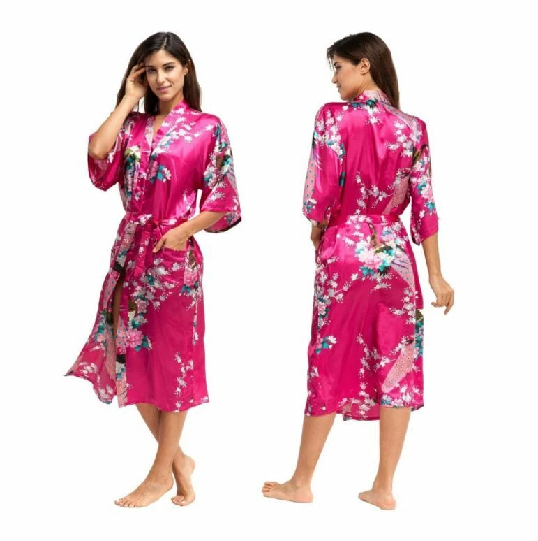 WA_003 FLORAL SATIN ROBE Kimono Dressing Gown Wedding Bride Bridesmaid Party - image 3 of 4