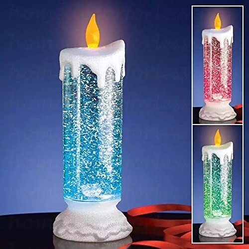 Christmas Color Changing Glitter Snow Globe LED Pillar Candle Flickering Light - Picture 1 of 5