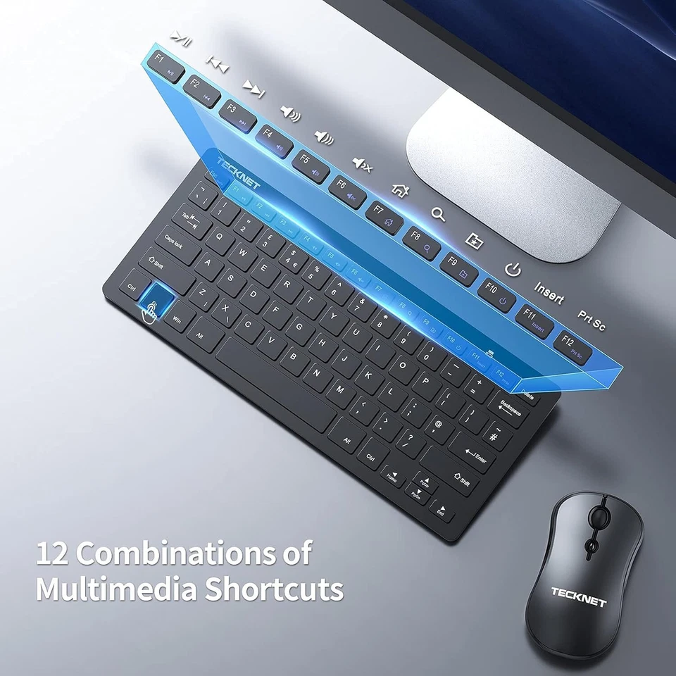 TECKNET Slim Wireless Keyboard & Mouse Set, 2.4G Cordless USB TK-KM001 Black - Image 4 of 4