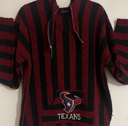 Texans Hooded PONCHO- Black & Red Stripes Pocket & Embroidery One Size Fits All - Picture 4 of 16