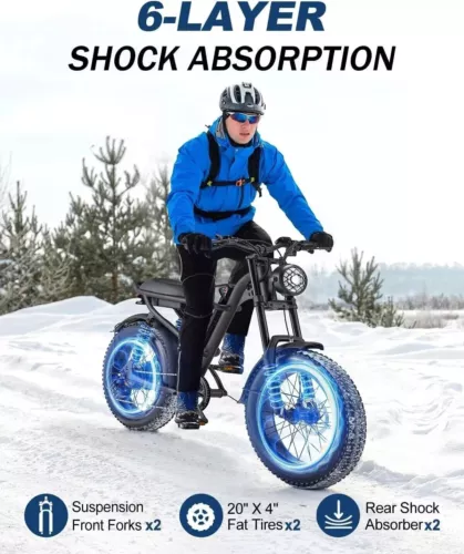 E-Bike 20" Fat Reifen Elektrofahrrad 1000W 48V/15.6AH City Mountain Ebike 28MPH - Bild 5 von 12