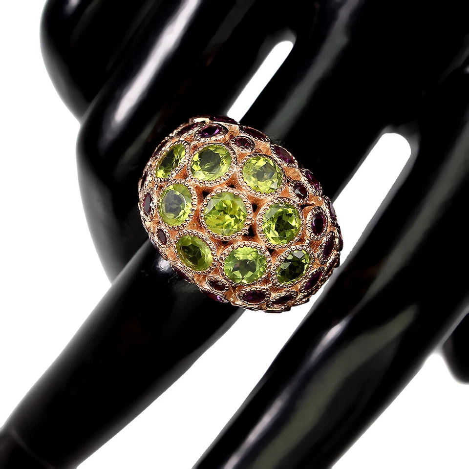 925 Sterling Silver Ring Round Peridot Rhodolite Garnet Gemstone Jewelry Size 7 - Image 3 of 4