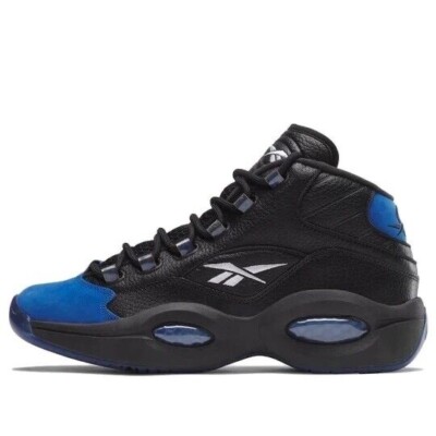 Mens Reebok Question Mid Basketball Shoes Sneakers Black Blue 100033164 