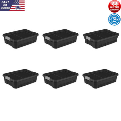 10 Gallon Black Plastic Stacker Tote Set of 6 Durable Storage Solution Adults US