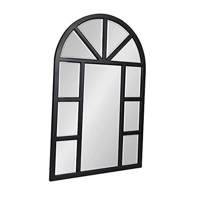  Hogan Rustic Wood Framed Arch Windowpane Wall Mirror, 24 x 36, Black