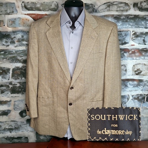 Southwick Clothes Jacket Blazer Mens 44R Beige Herringbone Check