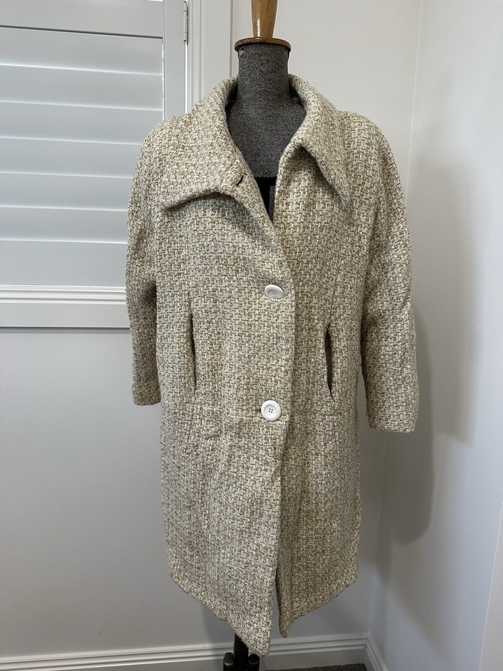 Vintage 90s Y2K Wool Beige Boucle Tweed Womens Coat Size 18 XL Vintage Style