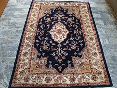 Area Rug Mid Night Ivory Touch Flowers Wool Silk Hand Knotted Home Carpet (6x4)'