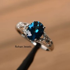 Genuine London Blue Topaz 925 Sterling Silver Topaz Wedding Bridal Handmade Ring