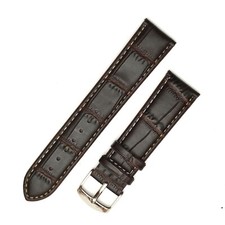 22mm Dark Brown Crocodile Grain Leather Watch Strap Watch Band White Stitching