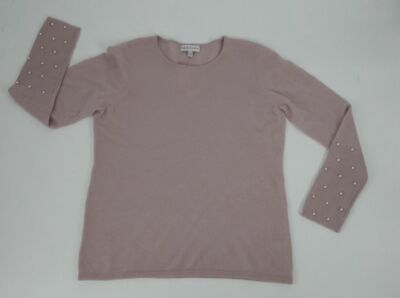 $430 Neiman Marcus Women's Purple Long Sleeve Pullover Pearl Cuff Sweater Size L