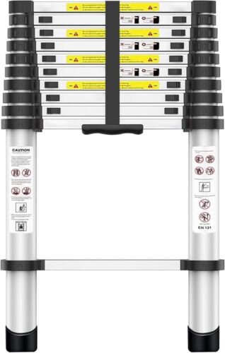 Exleiter 3.2M Telescoping Ladder, Aluminum Lightweight 3.2M/10.5FT Silver