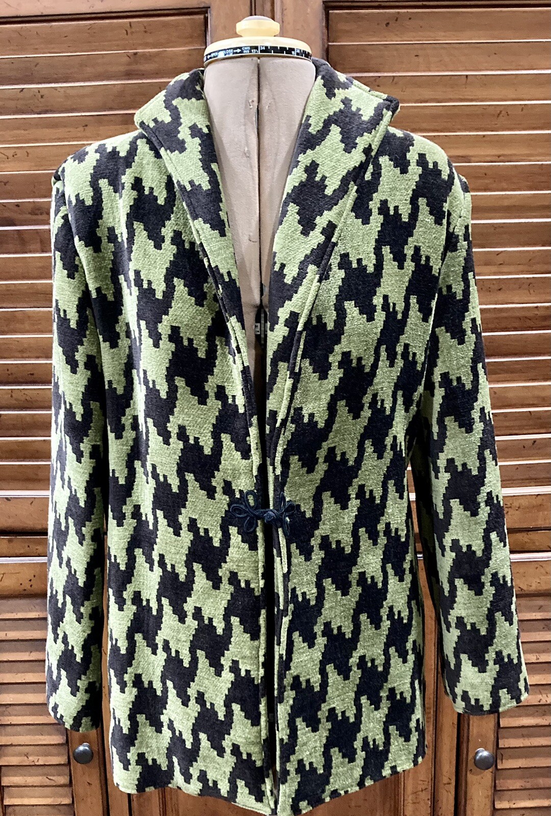 CALDO! Giacca arazzo vintage PONY DIPINTO foderata verde nero (XS) pesante