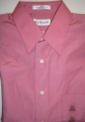 Van Heusen Dress Shirt Solid Pink Poplin Cotton Blend Size 15.5 34