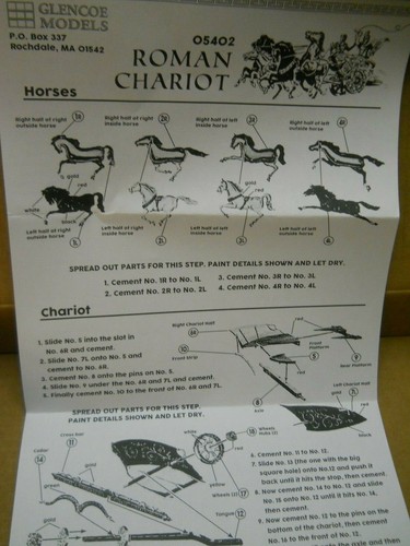 GLENCOE #05405 ROMAN CHARIOT MODEL KIT, 1/48TH SCALE, 0 GAUGE, NEW IN BOX - Picture 12 of 12