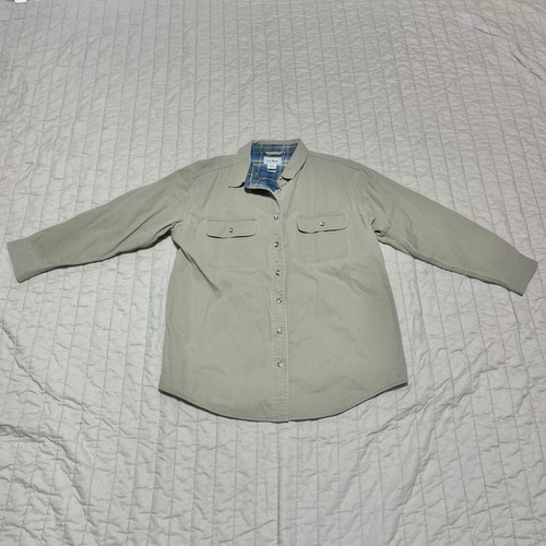 LL Bean Shirt Women's Large Tan Flannel-Lined Hurricane Canvas Vintage