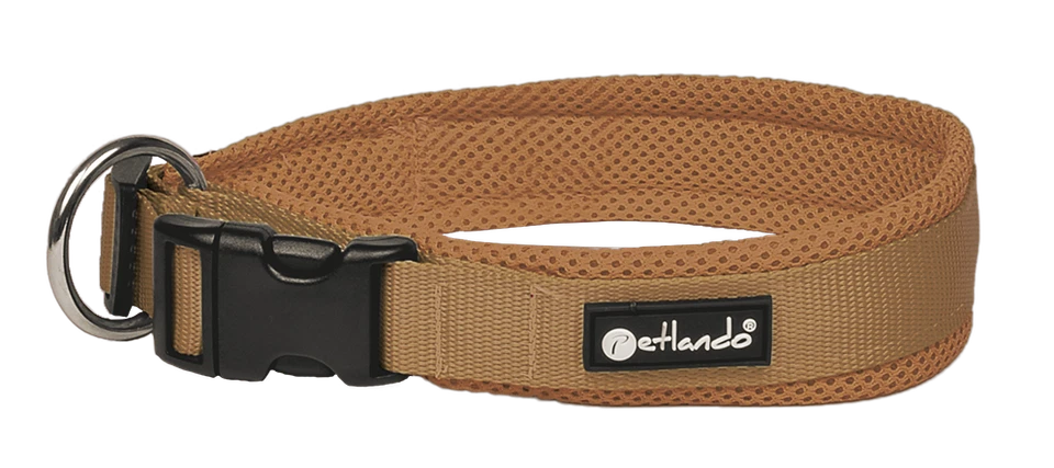 Petlando Mesh Halsband leicht Hund Hundehalsband gepolstert cognac Gr. XS - XL