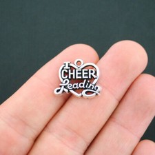 5 I Love Cheerleading Charms Antique Silver Tone - SC4820