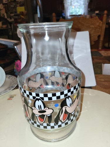 Disney Anchor Hocking Clear Glass Disney Goofy Juice jar Pitcher vintage collect - 第 1/3 張圖片