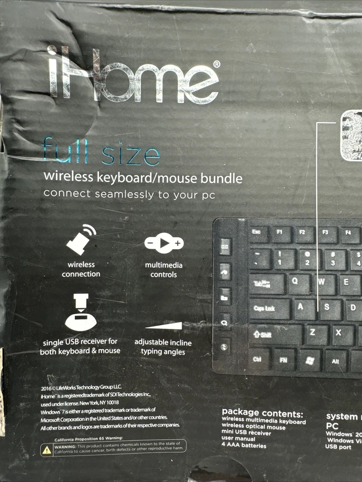 IHome Wireless Keyboard/Mouse Bundle Black Windows 8 Compatible NEW - Image 3 of 4