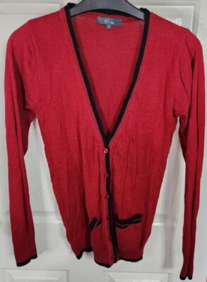 Womens size 8 Peacocks Cardigan Evie Chilly Red with black trim - Image 1 of 4