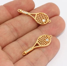 11x30mm 24k Shiny Gold Charm, Tennis Racket Pendant, Gold Plated, For Gİft