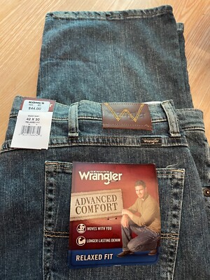 Wrangler Advanced Comfort Jeans Men's 42x30 Relaxed Fit Dark