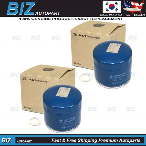⭐GENUINE⭐2PACK Oil Filters & Washers for Genesis Hyundai Kia 26300-35505