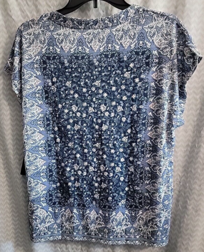 Lucky Brand Blue Floral Blouse Women's Size Small Short Sleeve Shirt Boho Top - Picture 3 of 3