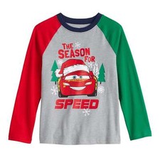 Disney Pixar Cars Lightning McQueen Christmas Shirt Boy Kid 4 5 6 7 8 Holiday