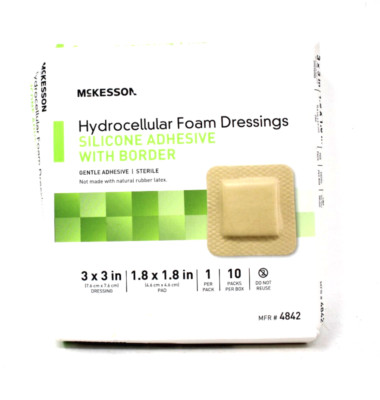 McKesson 4842 Hydrocellular Foam Dressing Silicone Adhesive Border Square 3'' X 3