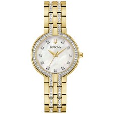 Bulova Women's Crystal Quartz Gemmed Gold Stainless Steel Watch 30 MM 98X138