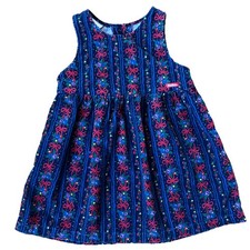 Vintage OshKosh B'gosh Corduroy Jumper Dress 6X Bows USA Holiday Navy