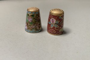 Pair Of Genuine Cloisonné Collector Thimbles. Late 1980s.