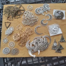 Lot of approx. 100 Metal Jewelry Charms Spiritual Cresent Moon Tree of Life