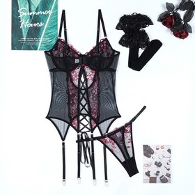 Lingerie Three Piece Set with Garter Straps Sexy Corset Bustier for Women