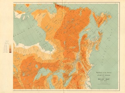 OSTKANADA Relief. Maritimes Ontario Quebec Große Seen. Karte weiß 1906