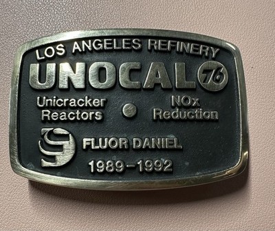 Brass Unocal Los Angeles Refinery Fluor Daniel Petroleum Vintage Belt Buckle
