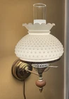 Vintage Brass Metal Wall Mount Lamp With Hobnail White Milk Glass Shade
