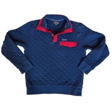PATAGONIA Men's Organic Cotton Quilt Snap-T Pullover Navy Blue Red Size Small