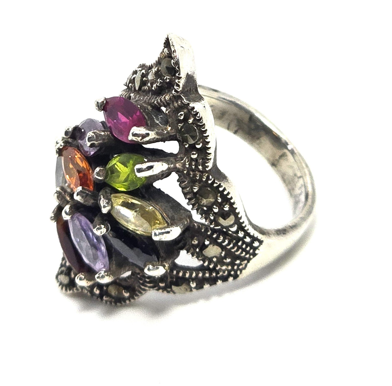 Multicolor Multi gemstone large marcasite vintage… - image 2