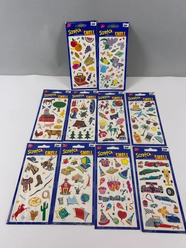 10 Scratch 'N Smell Sniff Sticker Sheets Mello Smello Food Camping Farm Beach