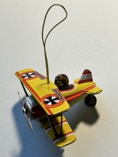 VINTAGE FOKKER BIPLANE AIRPLANE PLANE TIN CHRISTMAS ORNAMENT 3.5" POP TOP