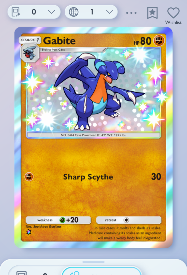 Pokemon TCG POCKET - Gabite Shiny 1, Secluded Springs, English