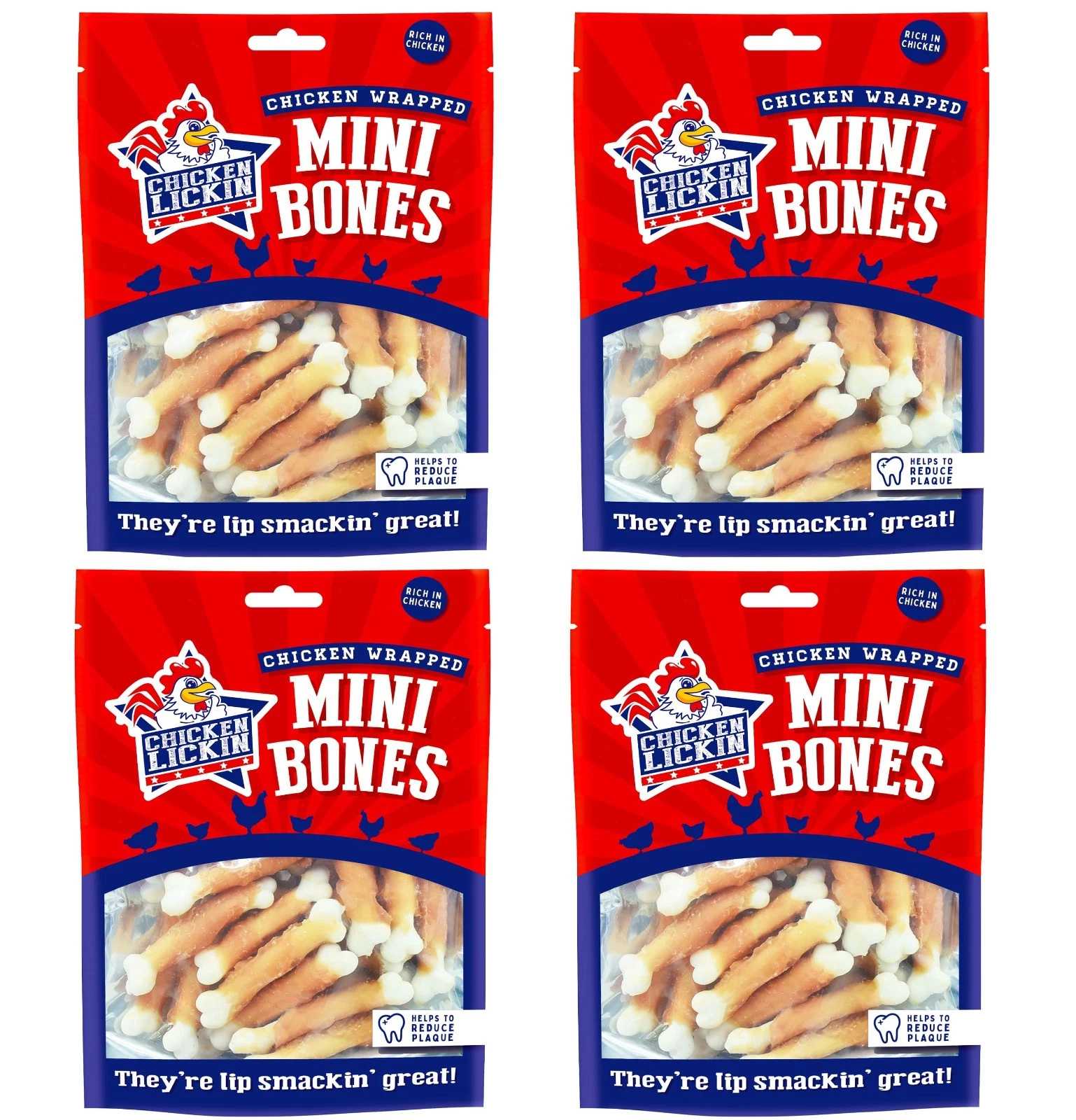 4 x Chicken Lickin Mini Bones Dog Treats Dogs High Protein Treat & Chew Treat